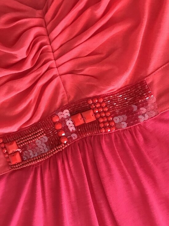 Boden Maxi Dress Womens 8 Beaded Pink Coral Lyocell Ruched Resort Vacation - Picture 5 of 16